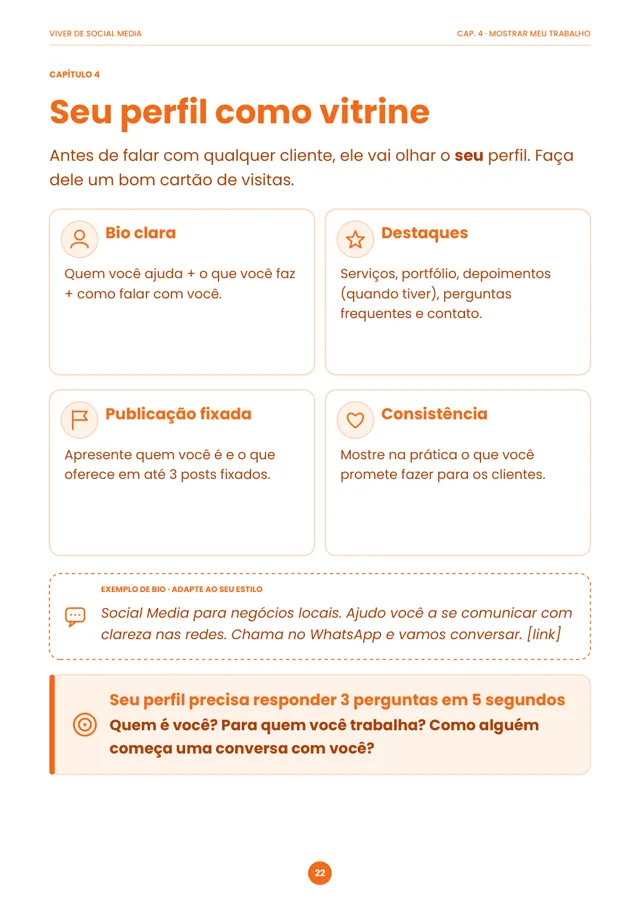 Página 22: seu perfil como vitrine